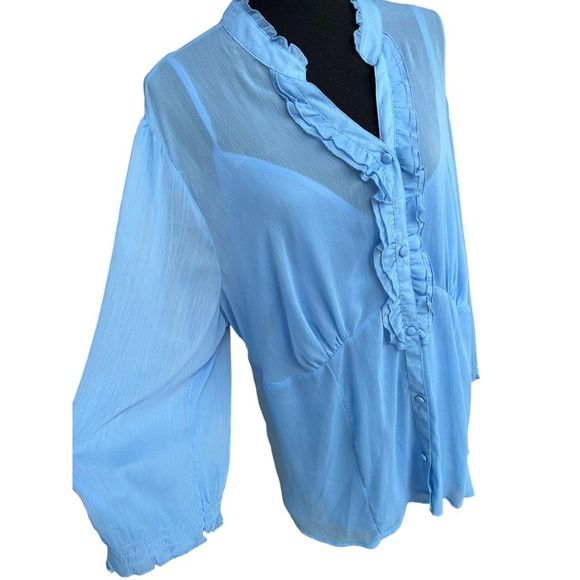 Lane Bryant Women's Light Blue Button Front Ruffle Gauze Blouse Size 26/28 - Picture 3 of 12